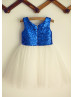 Royal Blue Sequin Ivory Tulle Knee Length Flower Girl Dress